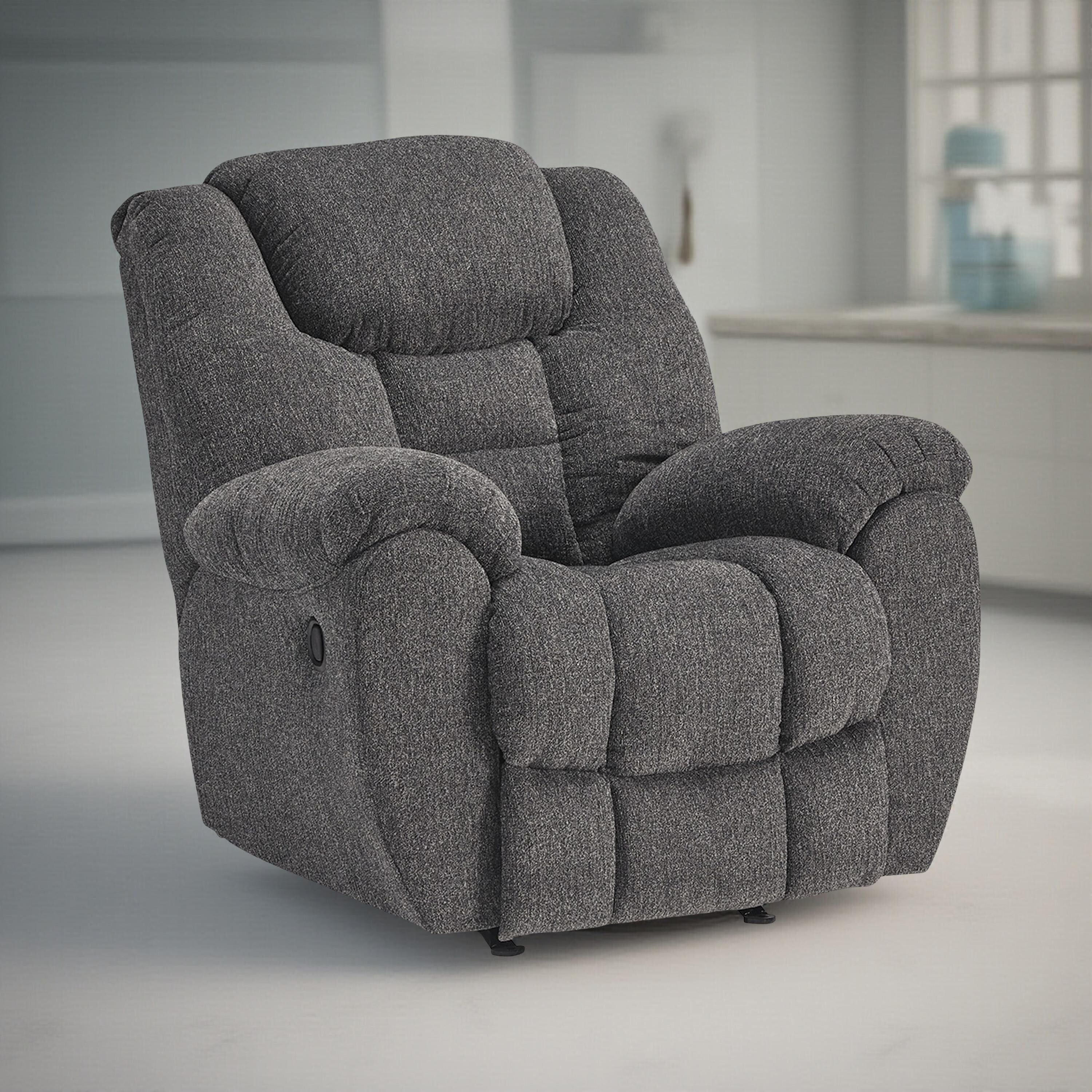 Dane Manual Rocker Recliner Chair, Gray Polyester, Pillow Top Arms