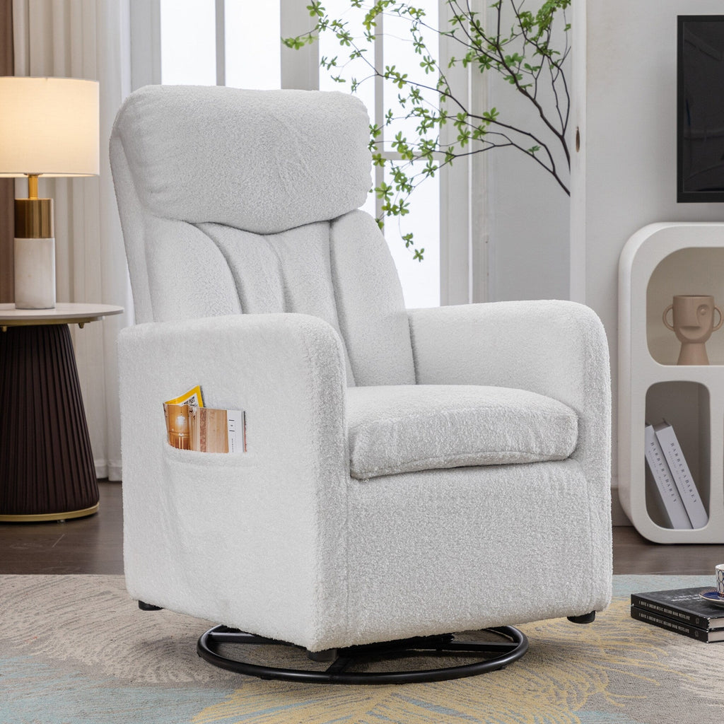 022-Linen Fabric Swivel Rocking Chair Gilder Chair With Pocket