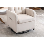 022-Linen Fabric Swivel Rocking Chair Gilder Chair With Pocket