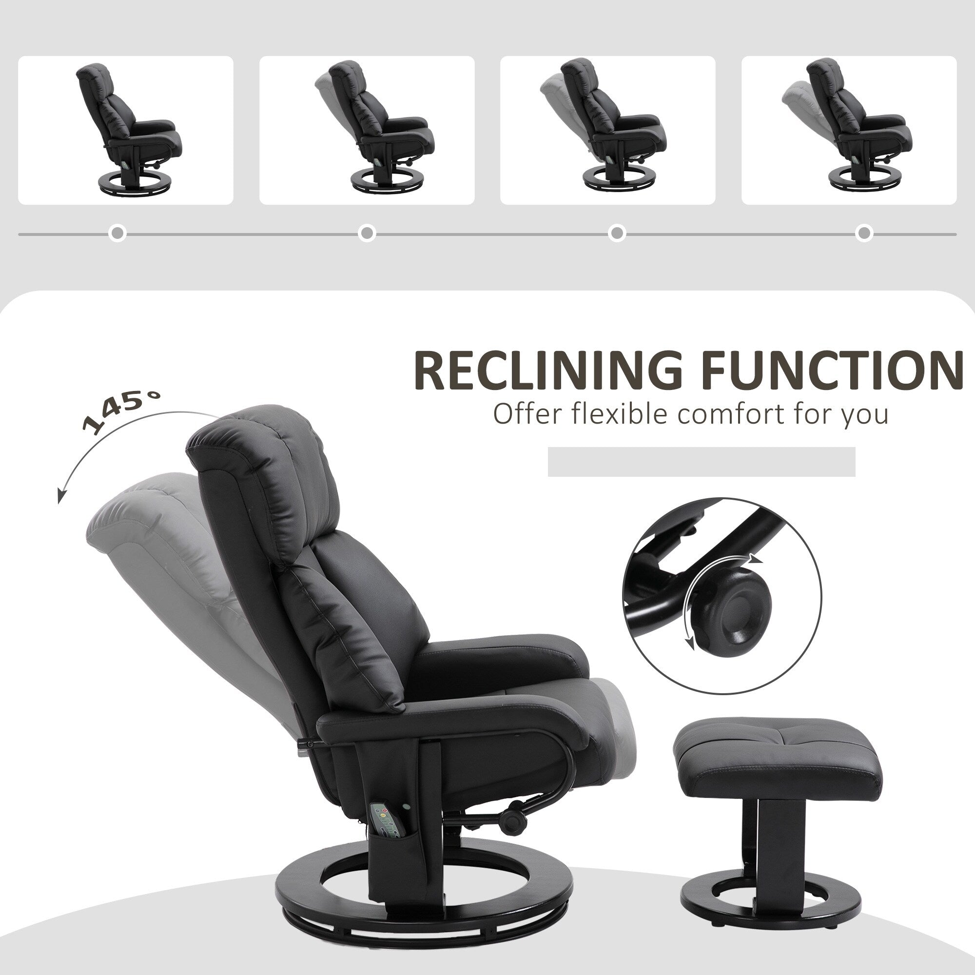 10 Point Vibration Massage Lounge Chair PU Leather Swivel Recliner Chair with Adjustable Backrest, Footrest and Remote