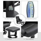 10 Point Vibration Massage Lounge Chair PU Leather Swivel Recliner Chair with Adjustable Backrest, Footrest and Remote
