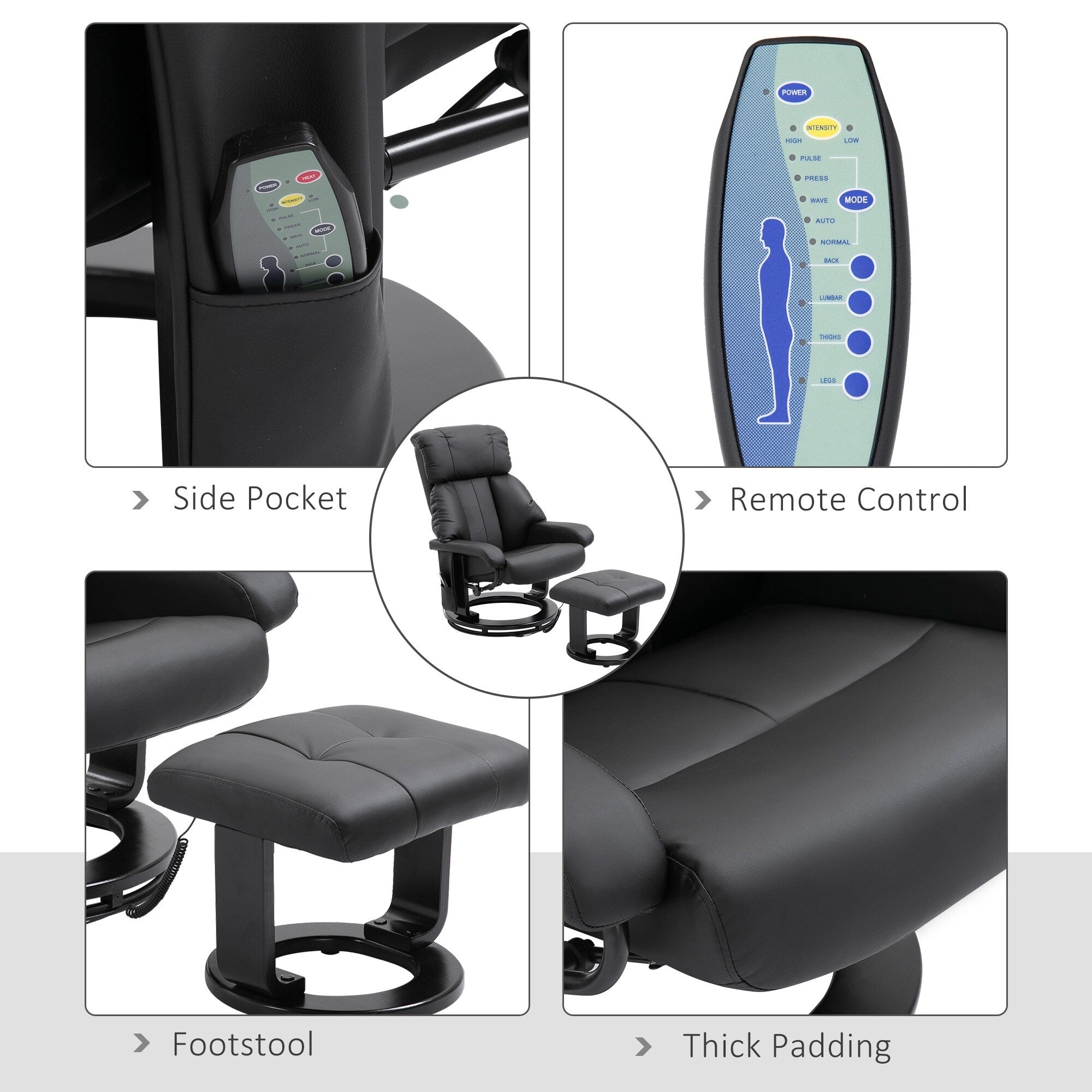 10 Point Vibration Massage Lounge Chair PU Leather Swivel Recliner Chair with Adjustable Backrest, Footrest and Remote