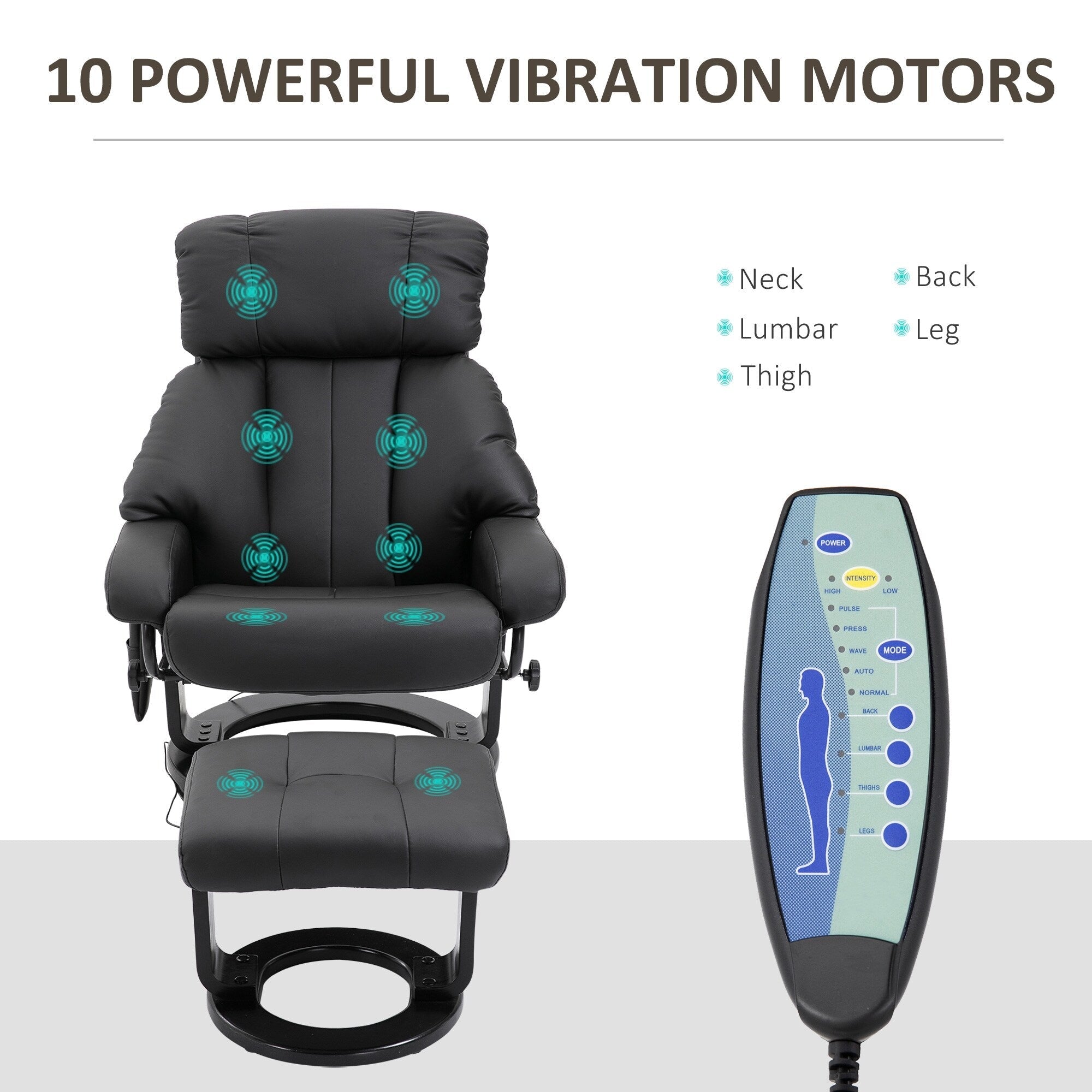 10 Point Vibration Massage Lounge Chair PU Leather Swivel Recliner Chair with Adjustable Backrest, Footrest and Remote