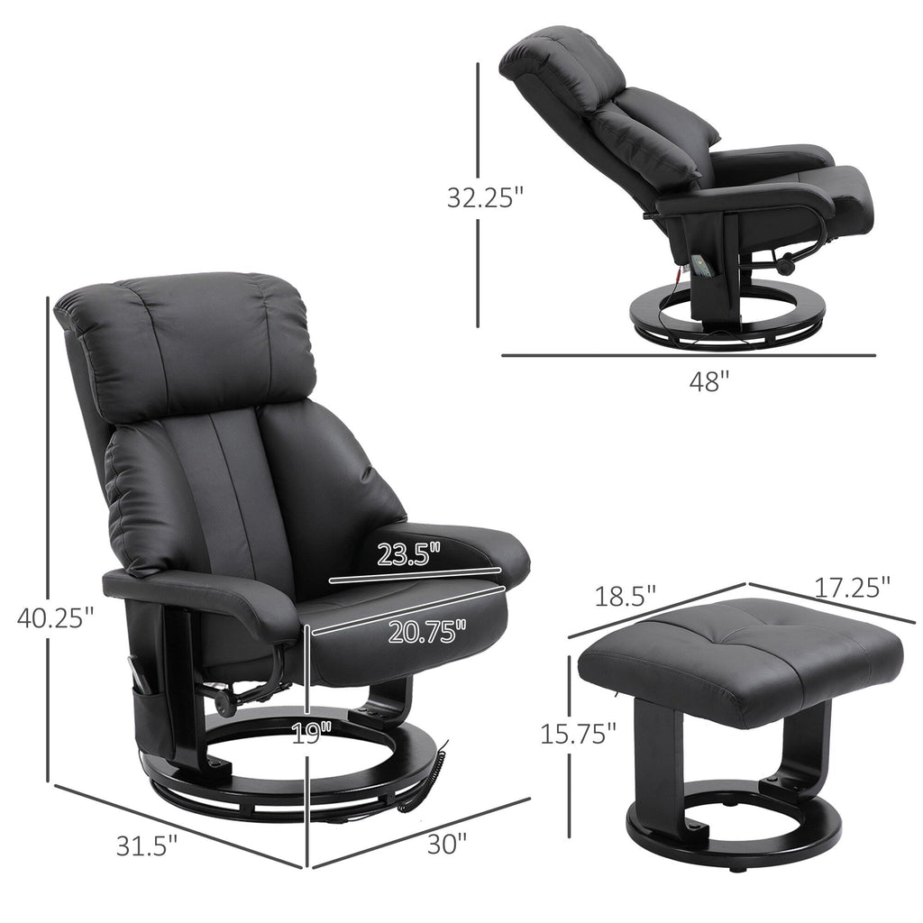 10 Point Vibration Massage Lounge Chair PU Leather Swivel Recliner Chair with Adjustable Backrest, Footrest and Remote