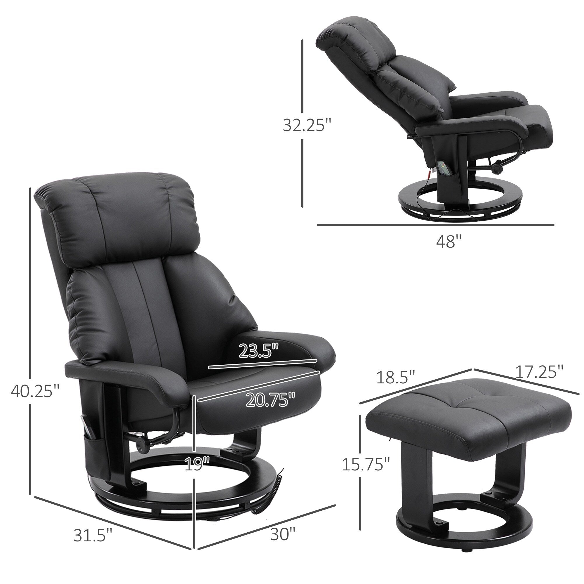 10 Point Vibration Massage Lounge Chair PU Leather Swivel Recliner Chair with Adjustable Backrest, Footrest and Remote
