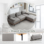 100.7'' Fabric L-Shaped Sofa with Movable Ottoman and Metal Legs