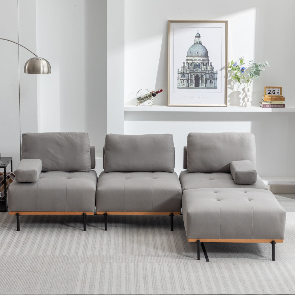 100.7'' Fabric L-Shaped Sofa with Movable Ottoman and Metal Legs