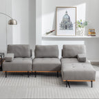 100.7'' Fabric L-Shaped Sofa with Movable Ottoman and Metal Legs