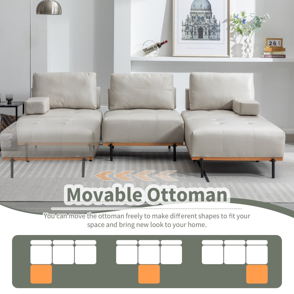 100.7'' Fabric L-Shaped Sofa with Movable Ottoman and Metal Legs