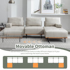 100.7'' Fabric L-Shaped Sofa with Movable Ottoman and Metal Legs