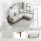100.7'' Fabric L-Shaped Sofa with Movable Ottoman and Metal Legs