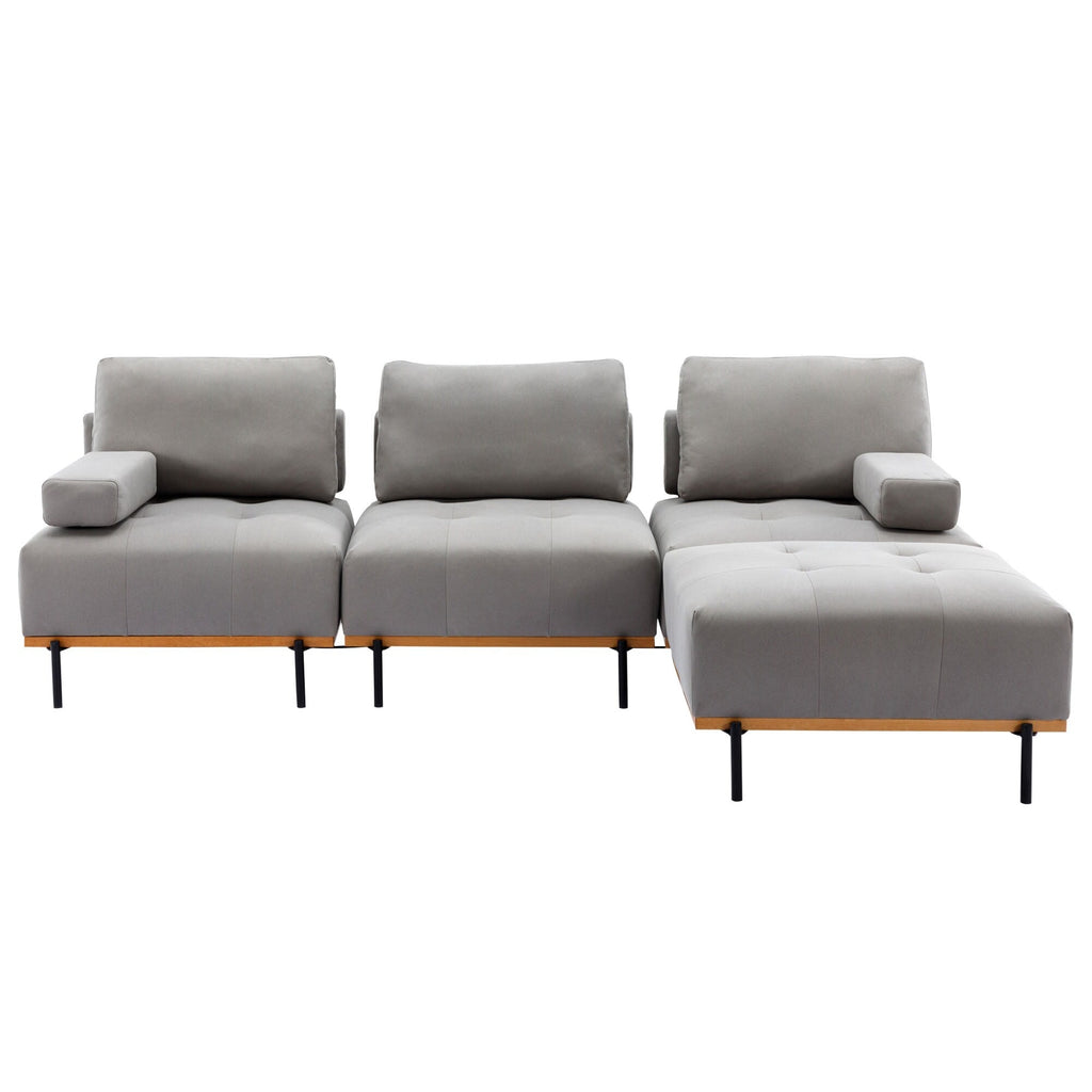 100.7'' Fabric L-Shaped Sofa with Movable Ottoman and Metal Legs