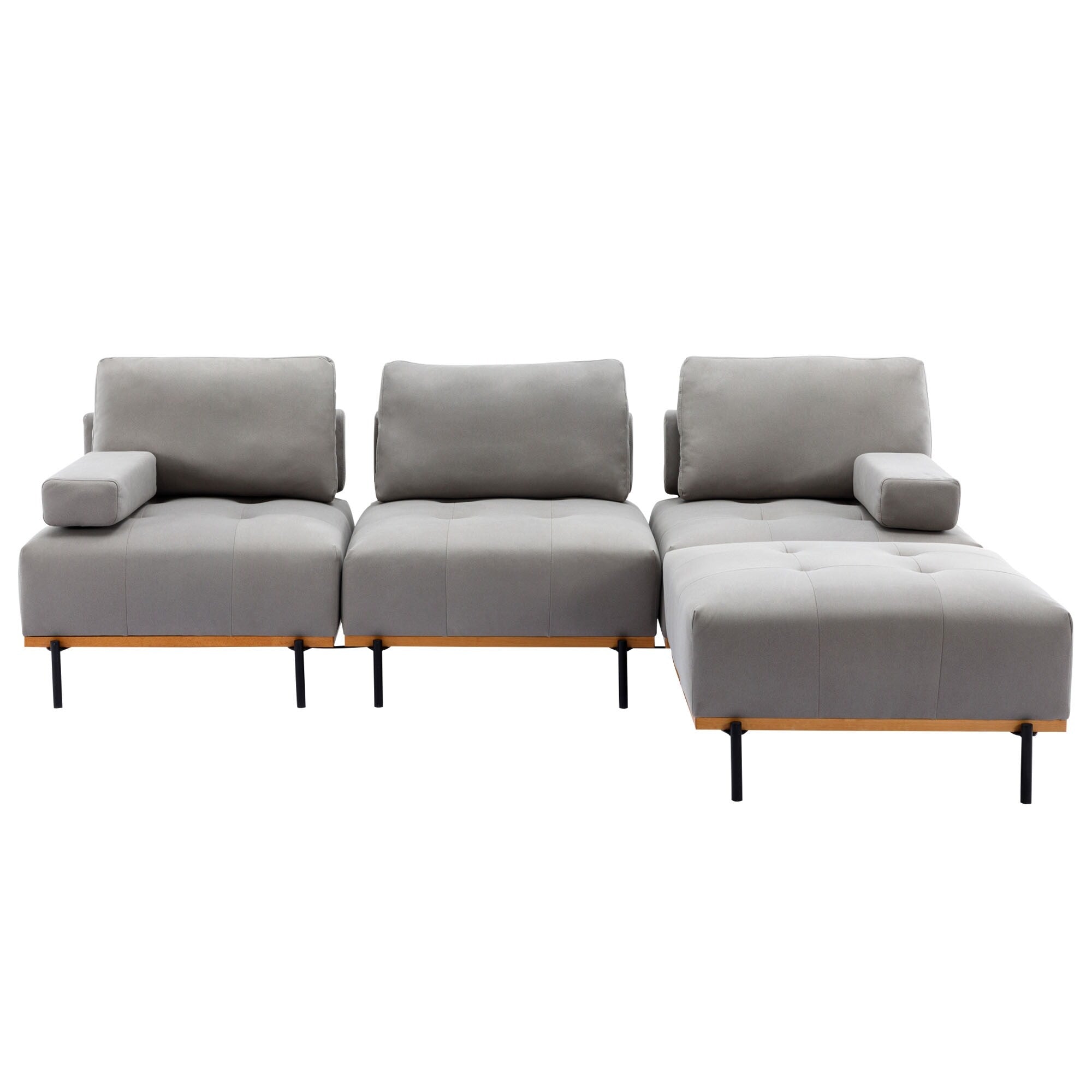 100.7'' Fabric L-Shaped Sofa with Movable Ottoman and Metal Legs