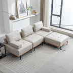 100.7'' Fabric L-Shaped Sofa with Movable Ottoman and Metal Legs