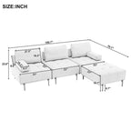 100.7'' Fabric L-Shaped Sofa with Movable Ottoman and Metal Legs