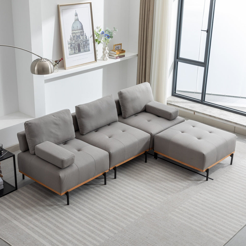 100.7'' Fabric L-Shaped Sofa with Movable Ottoman and Metal Legs