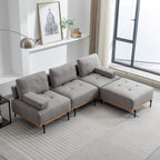 100.7'' Fabric L-Shaped Sofa with Movable Ottoman and Metal Legs