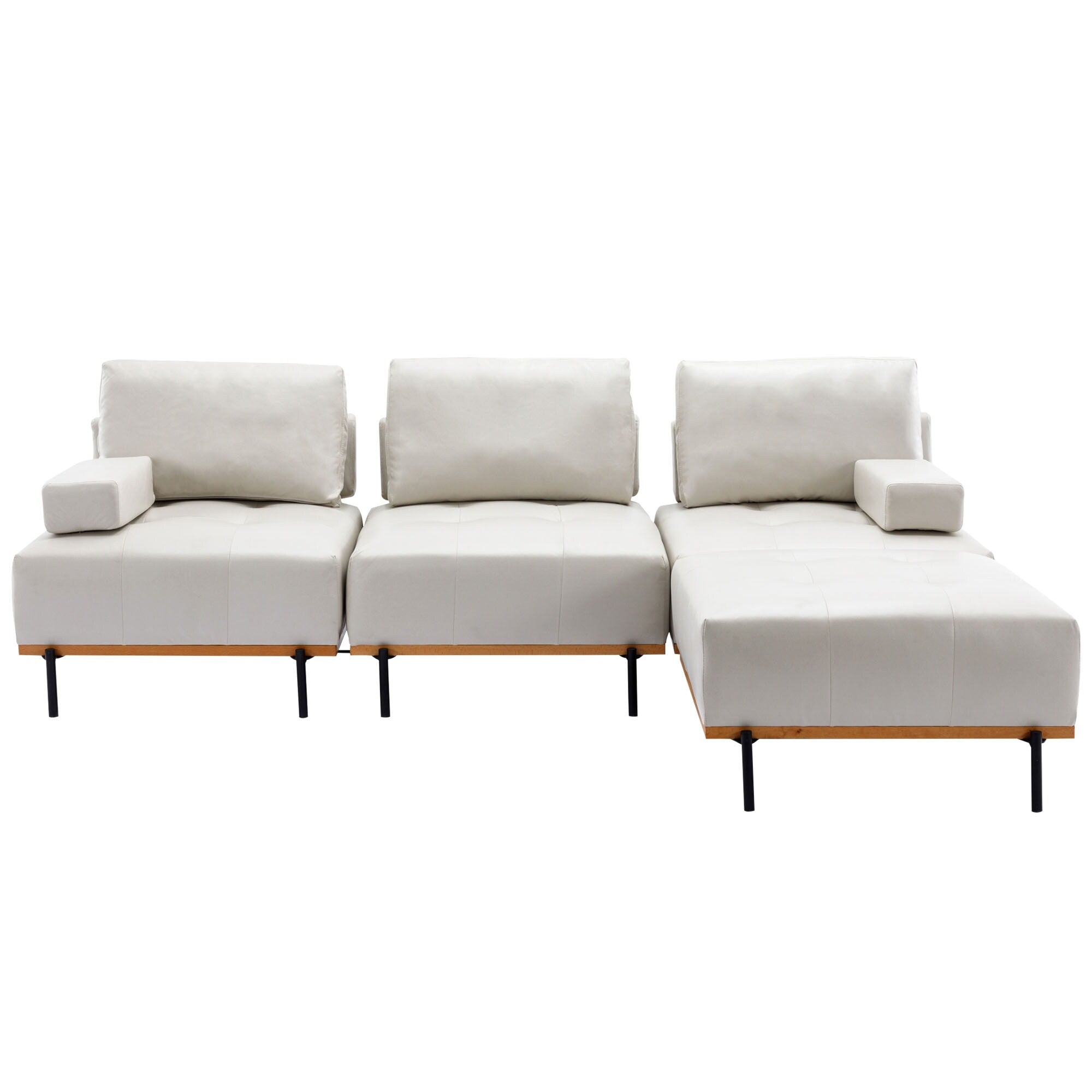 100.7'' Fabric L-Shaped Sofa with Movable Ottoman and Metal Legs