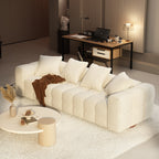 100.8W Wooden Frame Teddy Velvet Sofa in White Couch 4 Person