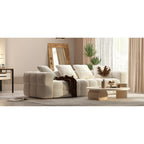 100.8W Wooden Frame Teddy Velvet Sofa in White Couch 4 Person