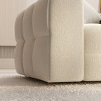 100.8W Wooden Frame Teddy Velvet Sofa in White Couch 4 Person