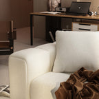 100.8W Wooden Frame Teddy Velvet Sofa in White Couch 4 Person