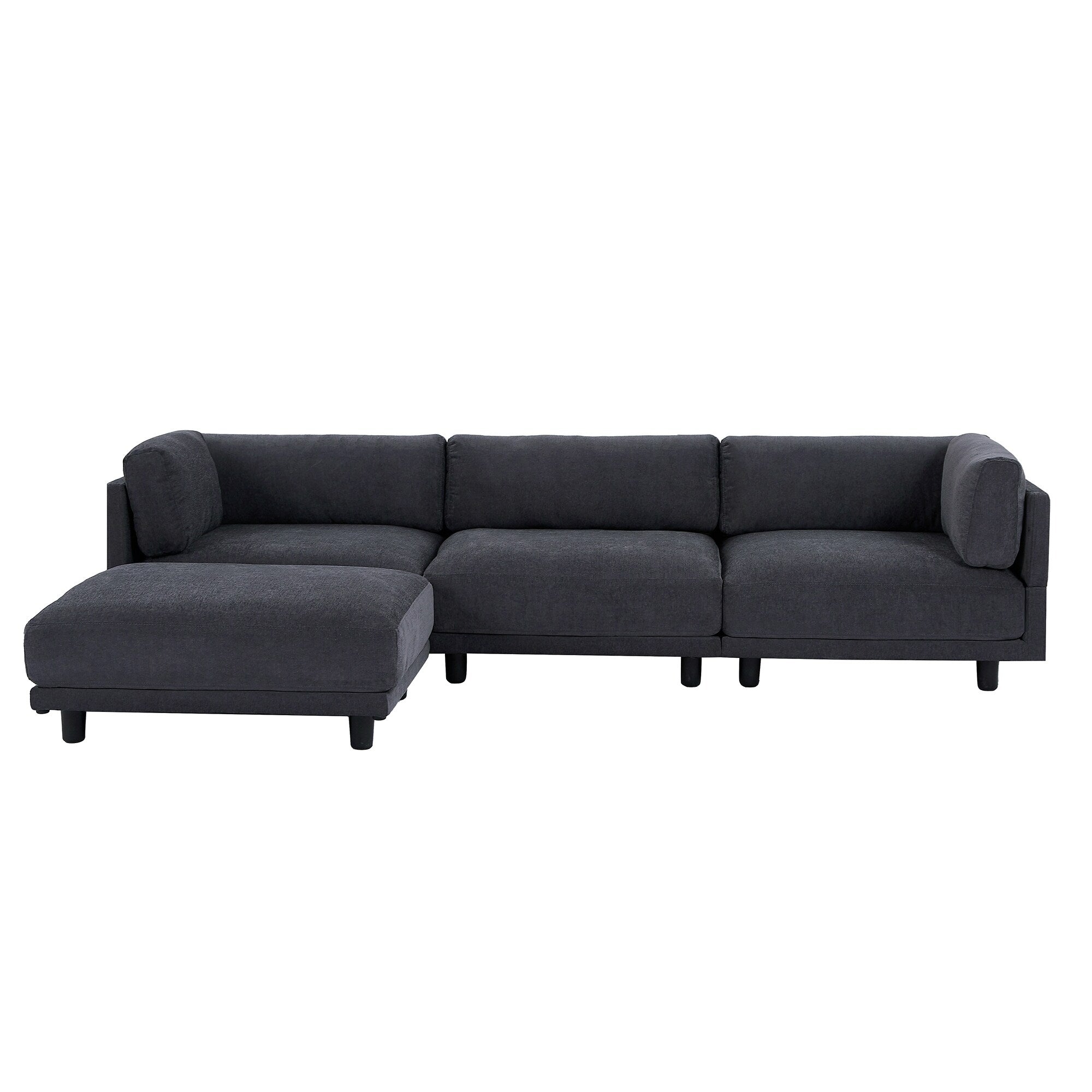 102.4 L-Shaped Polyester Sectional Sofa with Reversible Footstool, Thick Cushions, and Plastic Legs