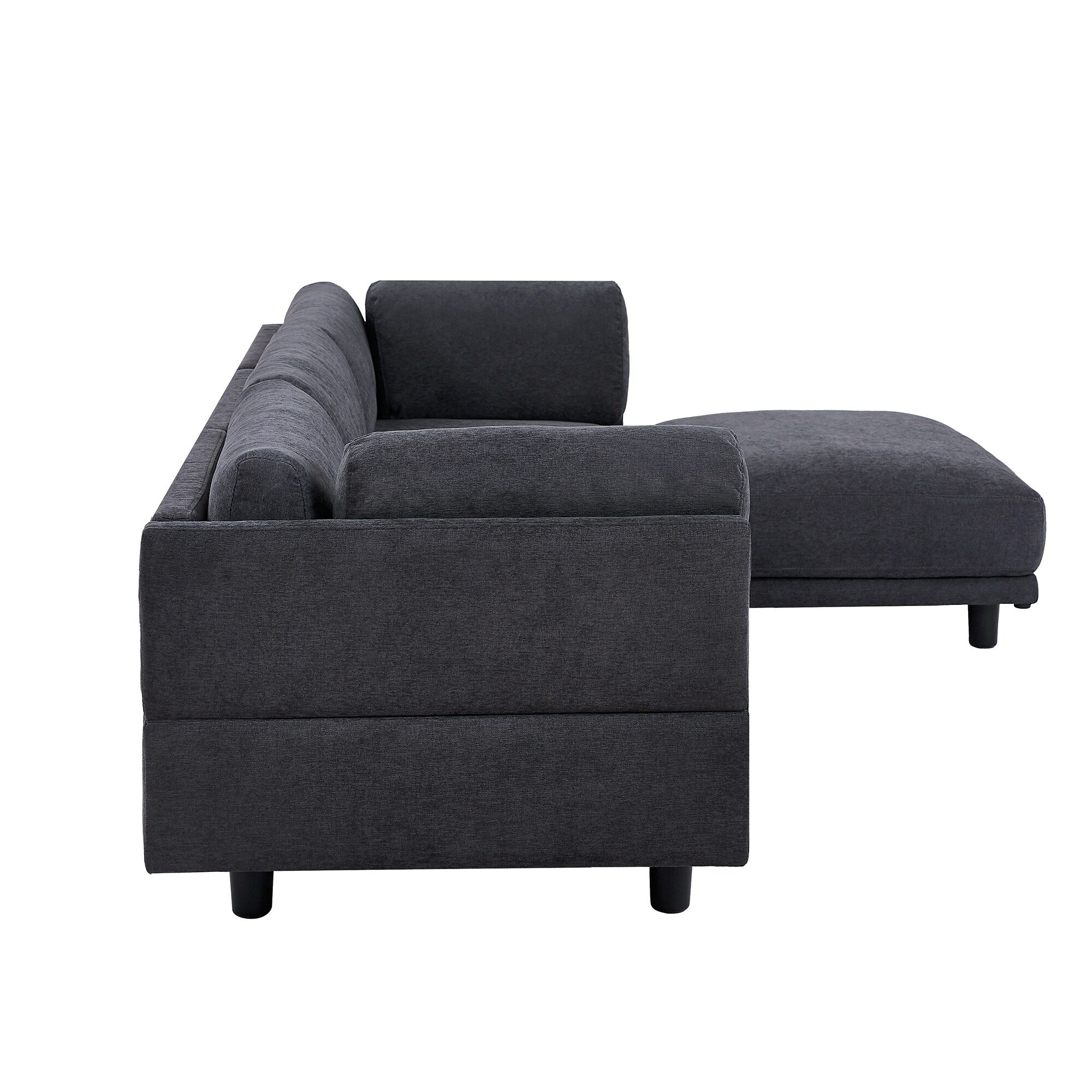 102.4 L-Shaped Polyester Sectional Sofa with Reversible Footstool, Thick Cushions, and Plastic Legs
