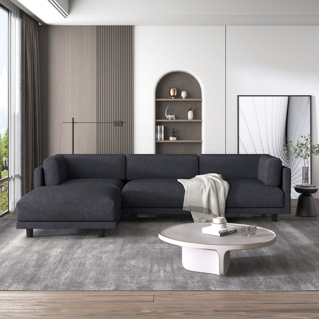 102.4 L-Shaped Polyester Sectional Sofa with Reversible Footstool, Thick Cushions, and Plastic Legs