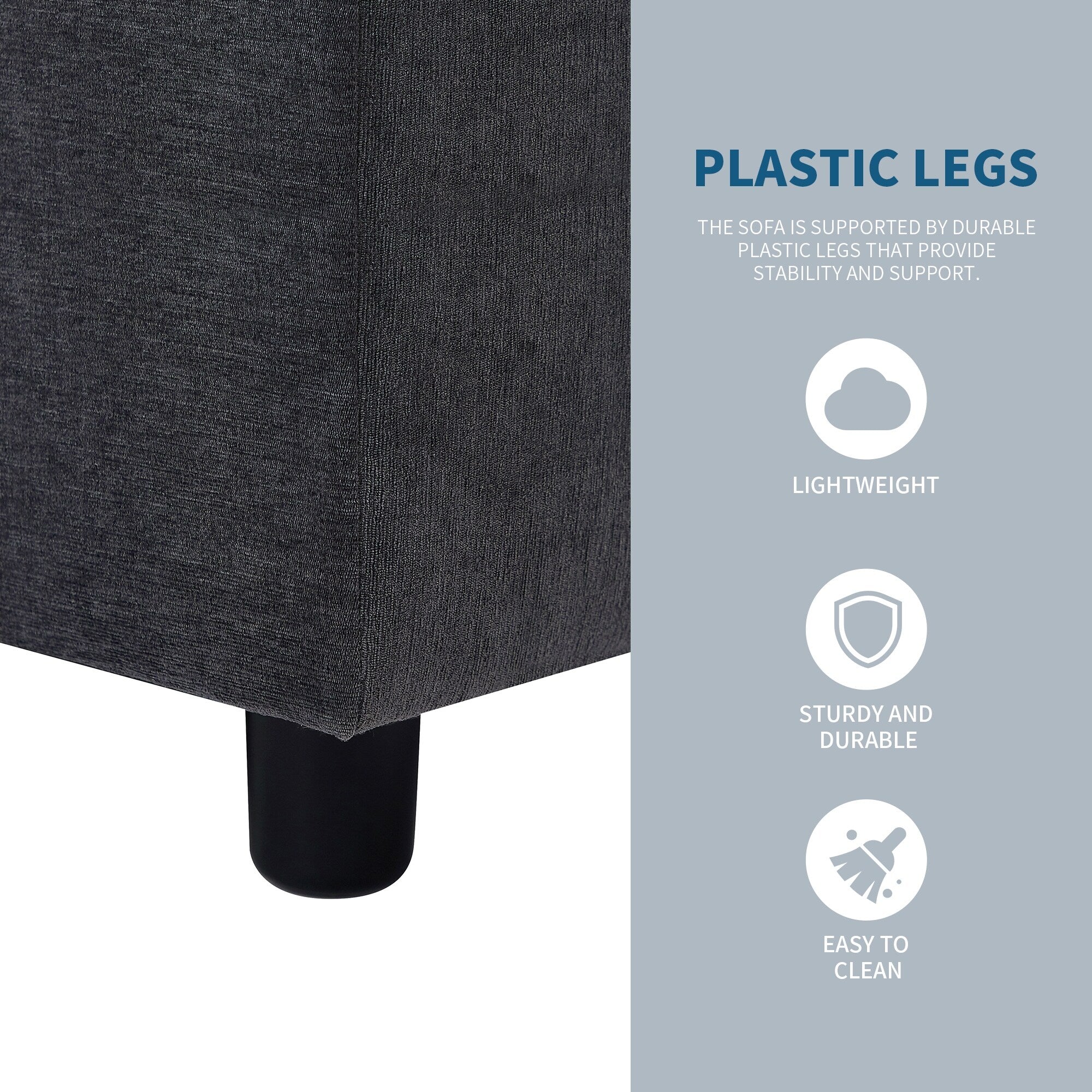 102.4 L-Shaped Polyester Sectional Sofa with Reversible Footstool, Thick Cushions, and Plastic Legs