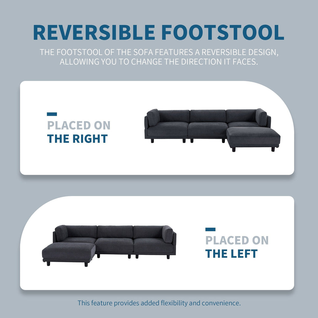 102.4'' L-Shaped Polyester Sectional Sofa with Reversible Footstool and Durable Legs