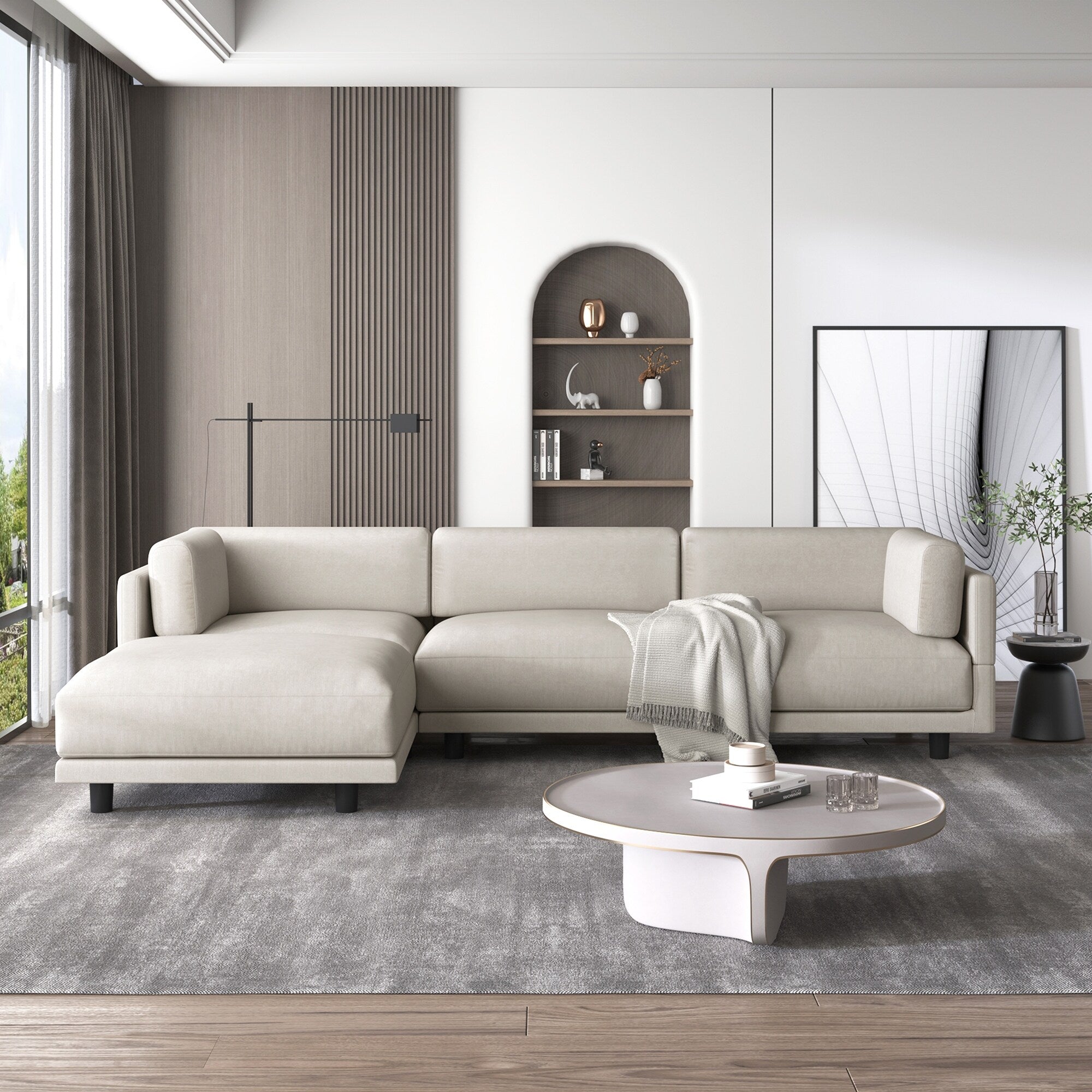 102.4'' L-Shaped Polyester Sectional Sofa with Reversible Footstool and Durable Legs