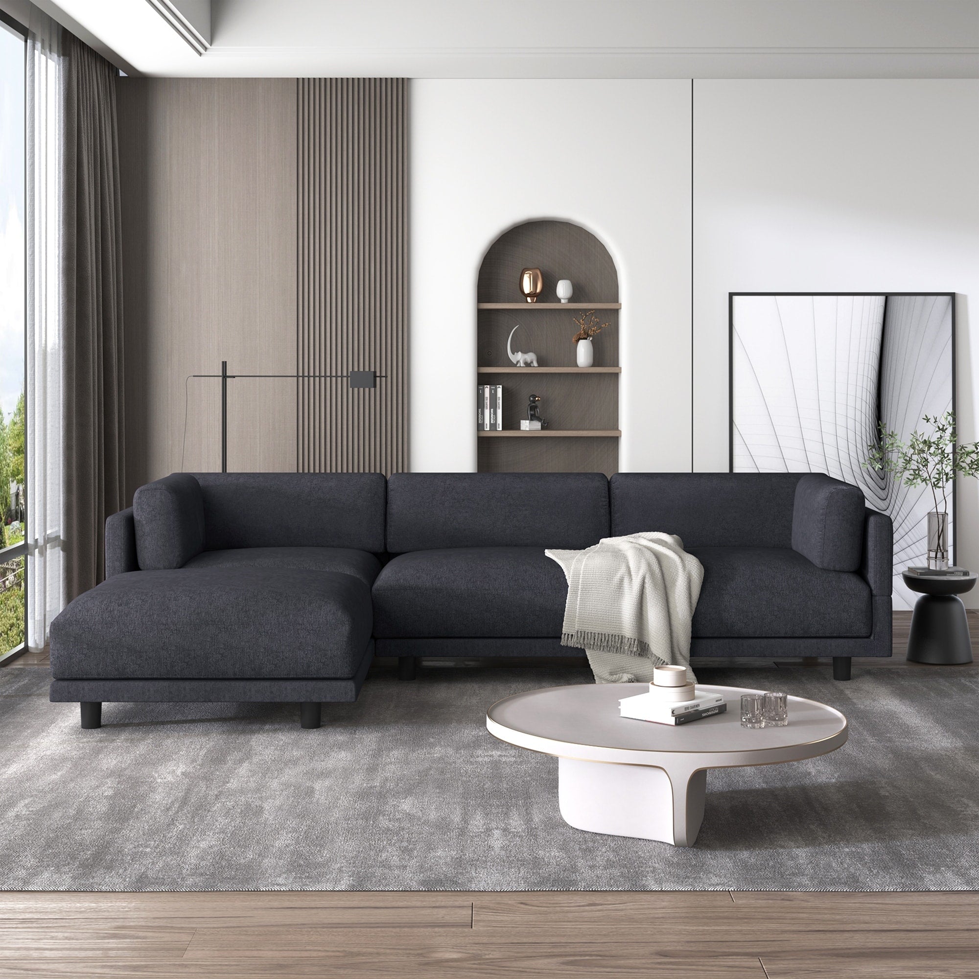 102.4'' L-Shaped Polyester Sectional Sofa with Reversible Footstool and Durable Legs