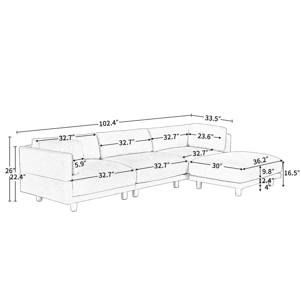 102.4'' L-Shaped Polyester Sectional Sofa with Reversible Footstool and Durable Legs