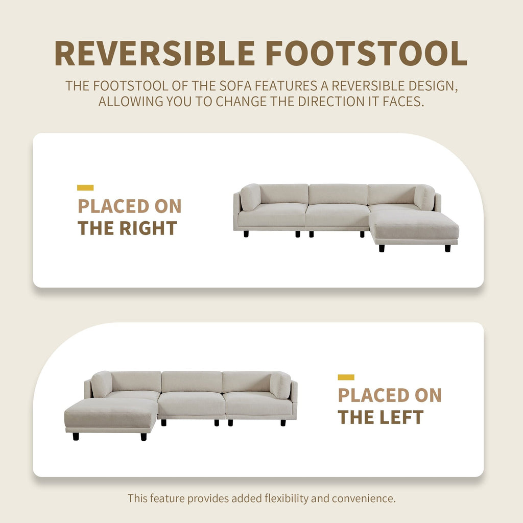 102.4'' L-Shaped Polyester Sectional Sofa with Reversible Footstool and Durable Legs