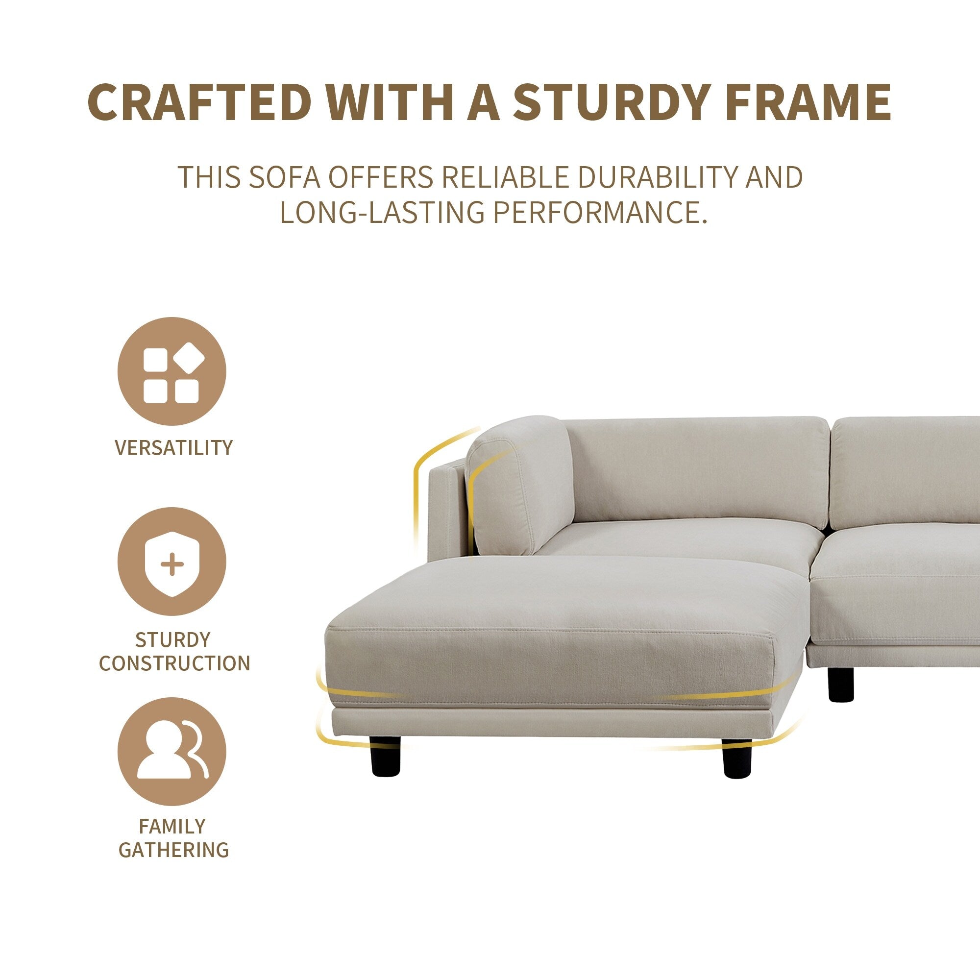 102.4'' L-Shaped Polyester Sectional Sofa with Reversible Ottoman, Plush Cushions, and Sturdy Plastic Base
