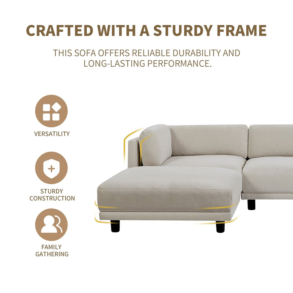 102.4'' Polyester L-Shaped Sofa with Reversible Footstool