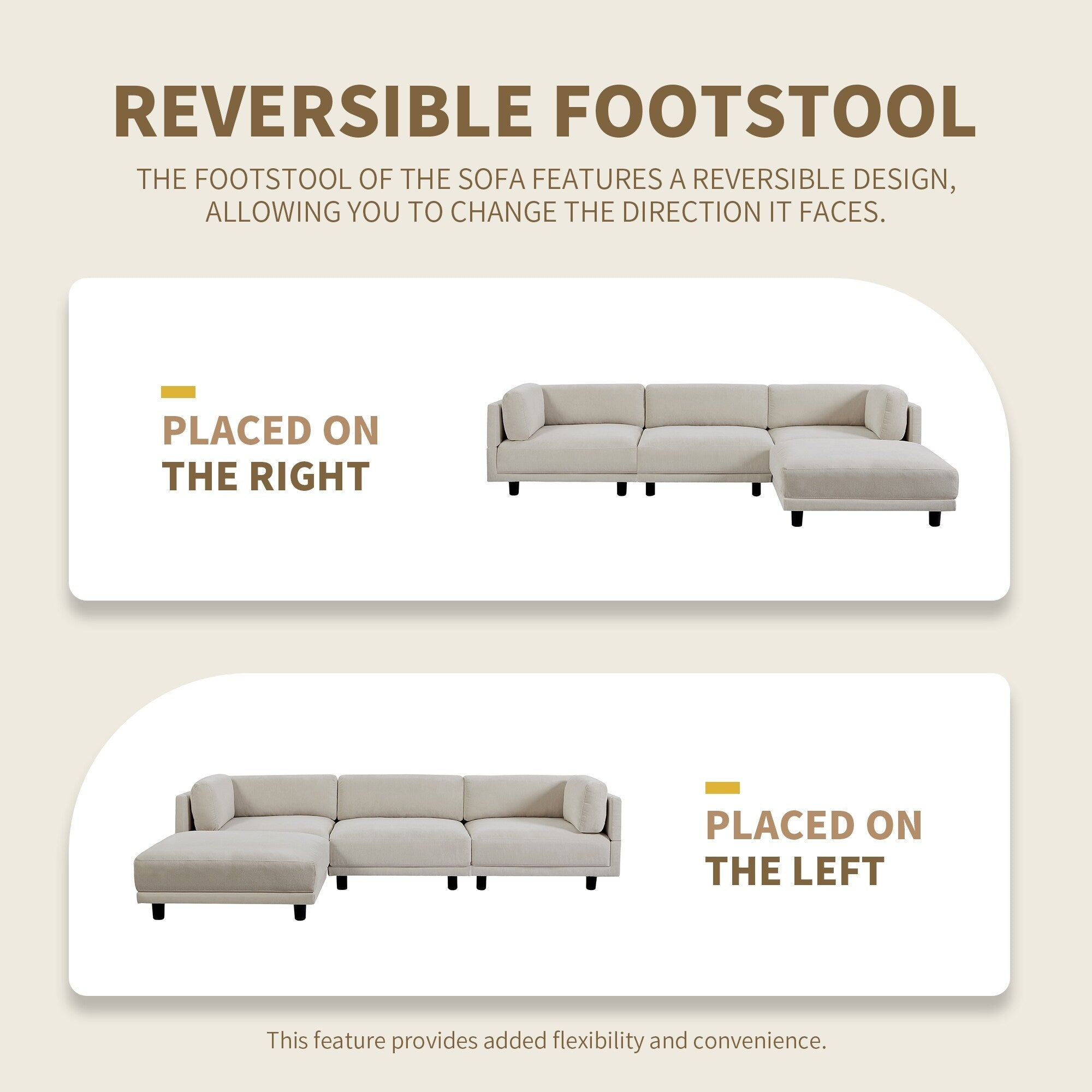 102.4'' Polyester L-Shaped Sofa with Reversible Footstool