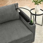 102 Corduroy Modern 3-Seater Sofa Deep Seat with Cup Holders & Phone Holder