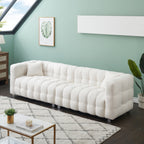 102'' Teddy Velvet 4-Seater Sofa with Metal Legs and Throw Pillows, Modern Multi-Directional Design for Living Room