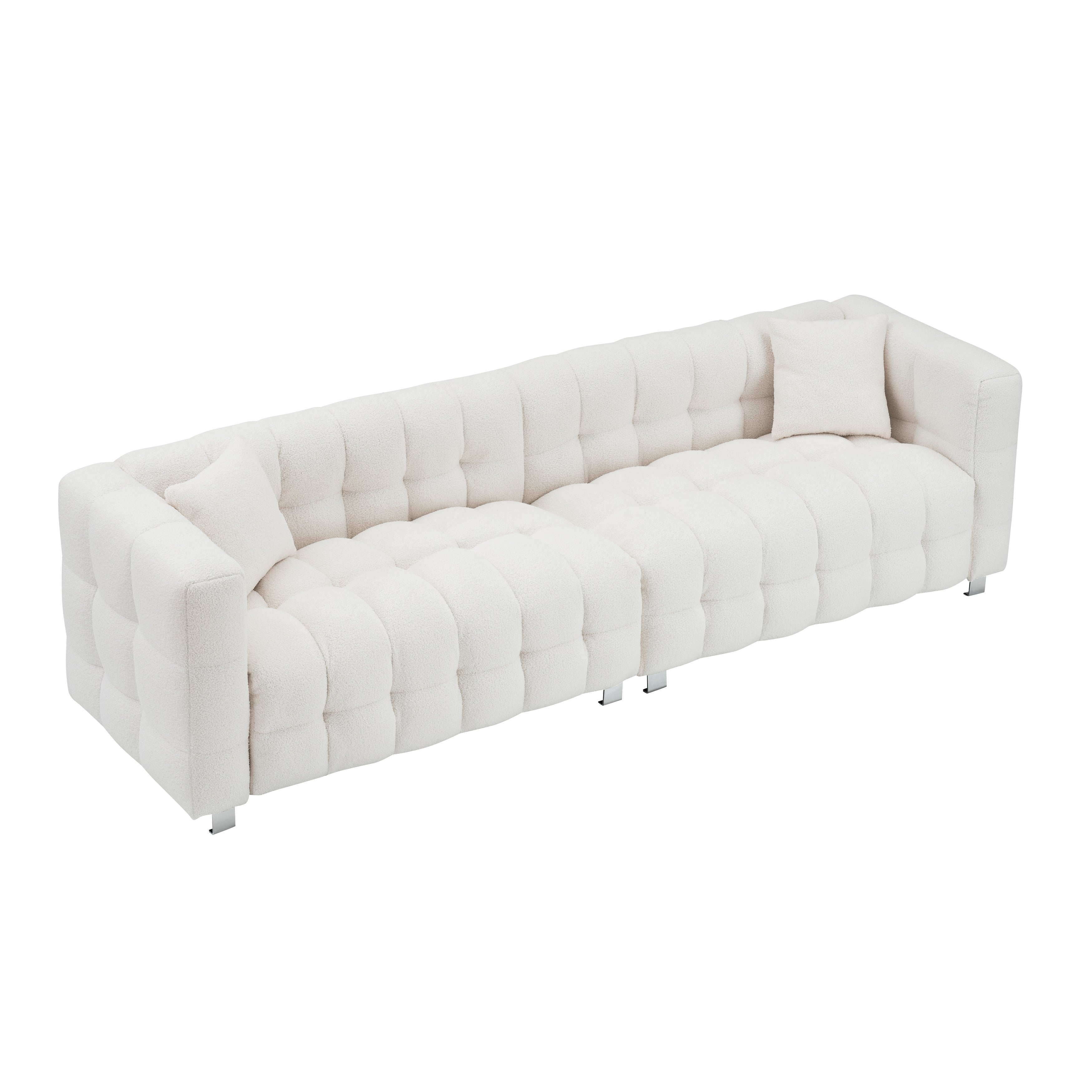 102'' Teddy Velvet 4-Seater Sofa with Metal Legs and Throw Pillows, Modern Multi-Directional Design for Living Room