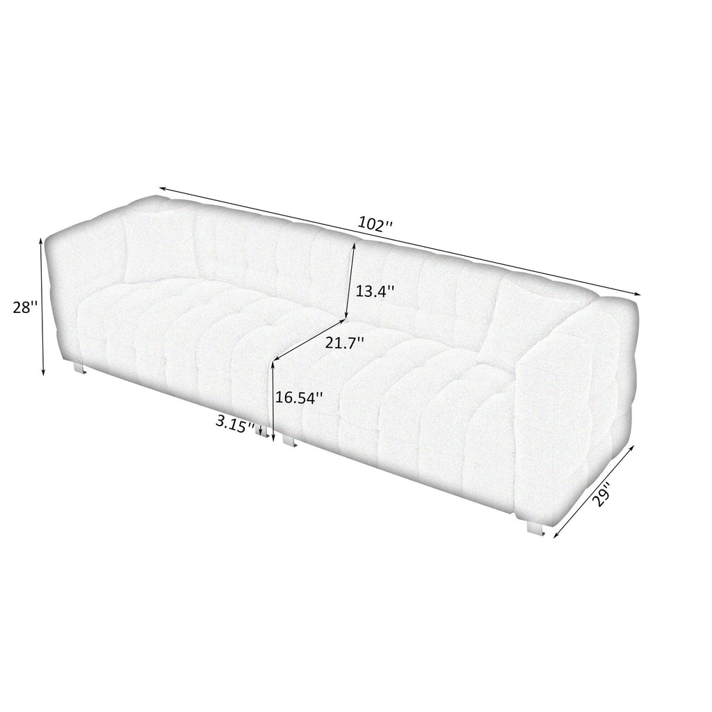 102'' Teddy Velvet 4-Seater Sofa with Metal Legs and Throw Pillows, Modern Multi-Directional Design for Living Room