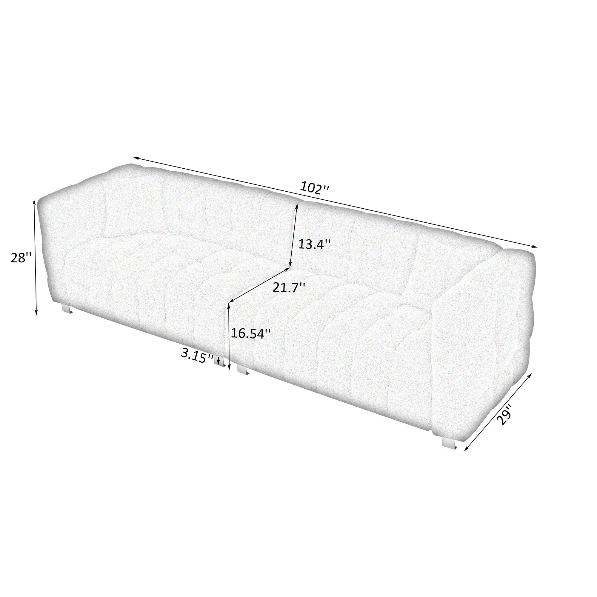 102'' Teddy Velvet 4-Seater Sofa with Metal Legs and Throw Pillows, Modern Multi-Directional Design for Living Room