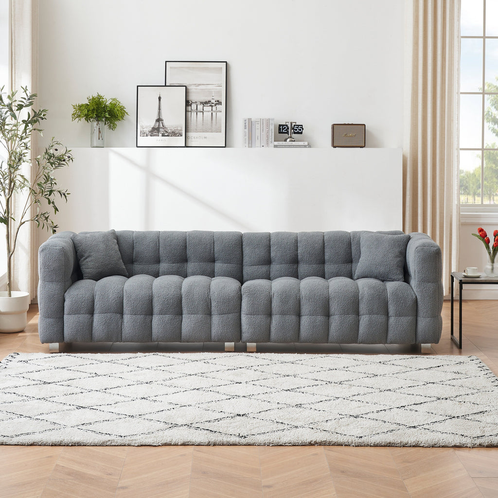 102'' Teddy Velvet 4-Seater Sofa with Metal Legs and Throw Pillows, Modern Multi-Directional Design for Living Room