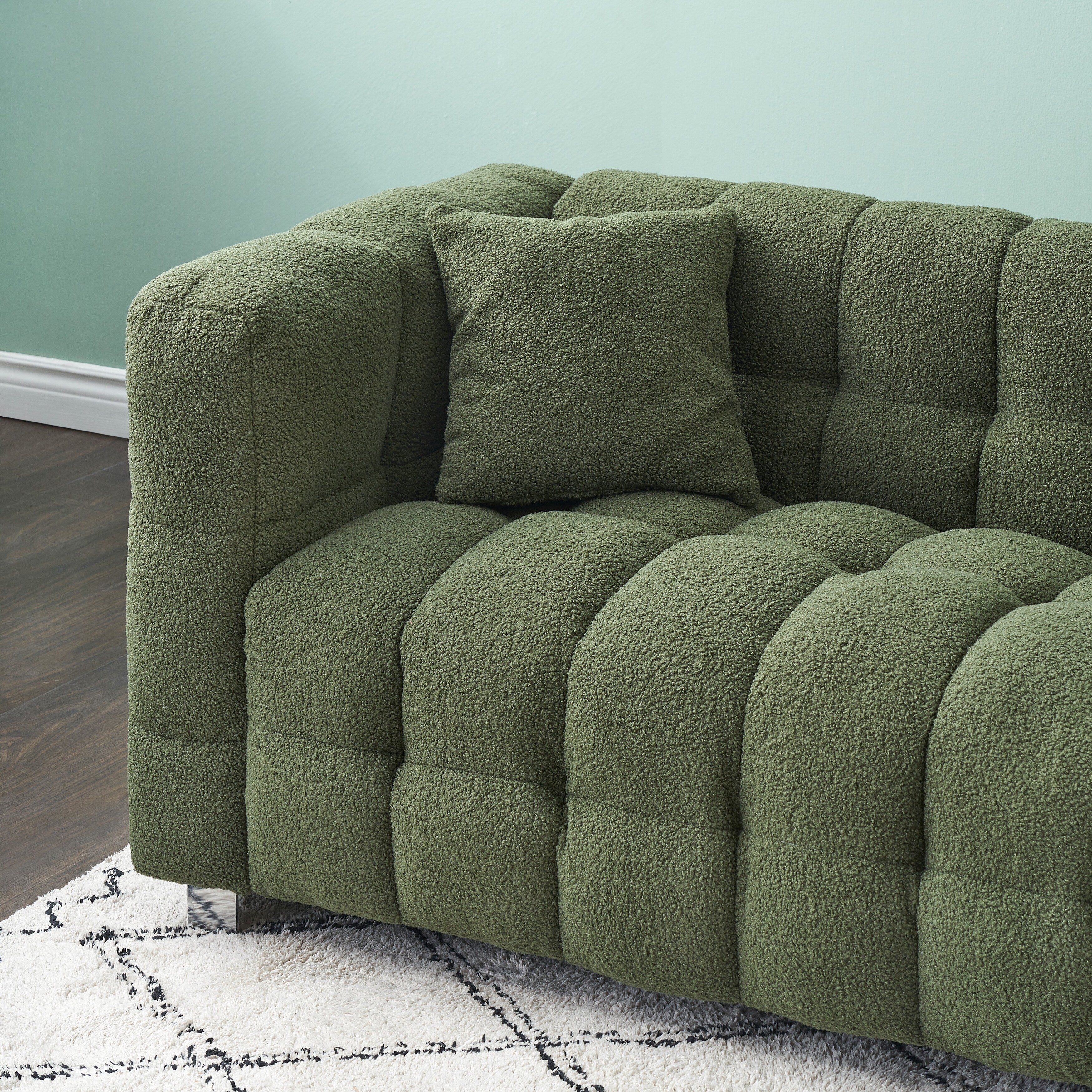 102'' Teddy Velvet 4-Seater Sofa with Metal Legs and Throw Pillows, Modern Multi-Directional Design for Living Room