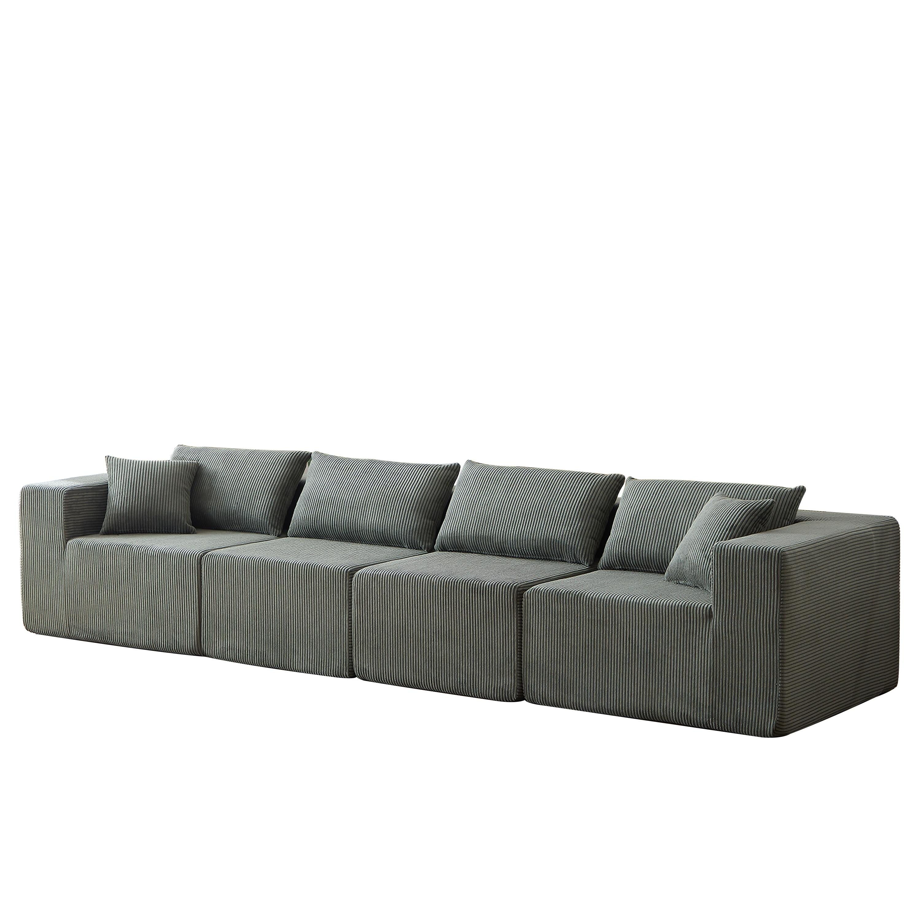 104-Inch Corduroy Modular L Shaped Sectional Sofa,Floor Couch Set,Foam-Filled Compressed Sofa,4 PC Free Combination
