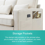 104 4-Seater Modern Linen Fabric Sofa with Armrest Pockets and 4 Pillows
