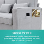104 4-Seater Modern Linen Fabric Sofa with Armrest Pockets and 4 Pillows