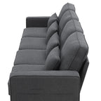 104Upholstered Sofa Couch with Armrest Pockets and 4 Pillows, 4-Seater Modern Linen Fabric Sofa Minimalist Style Couches