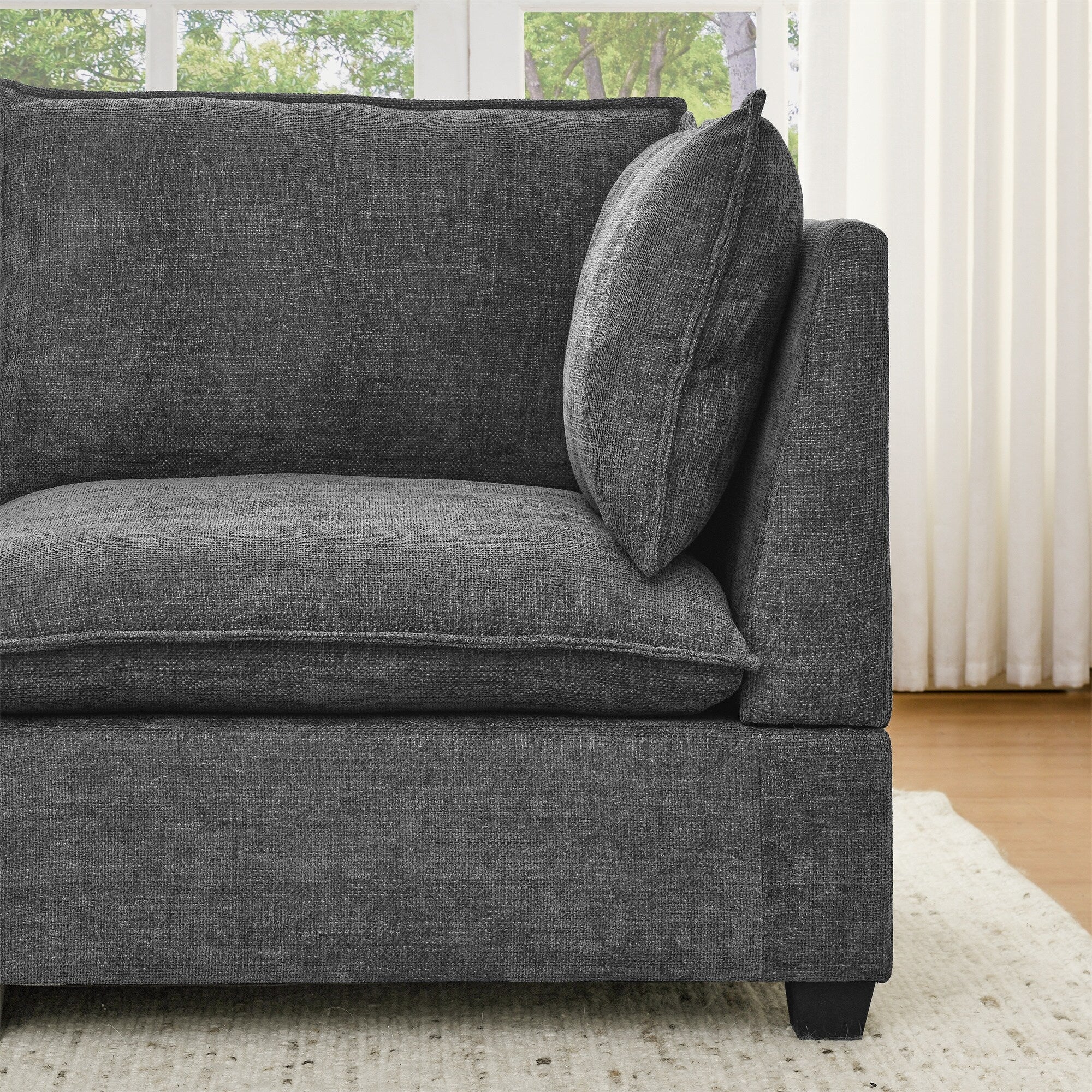 105 Chenille 3-Seater Sofa with 2-Layer Cushions, High-Resiliency Foam